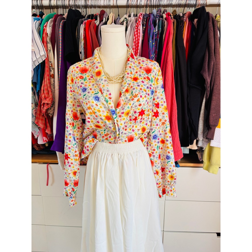 Poppa Max Floral Blouse Women Size 14 Multicolor Excellent Long Sleeve Button Up